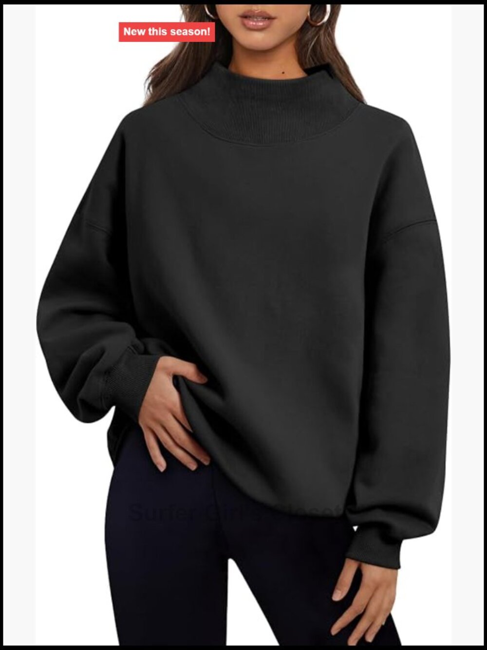 Mock Neck Oversized Sweatshirt Cotton Polyester Fleece Lined Pullover